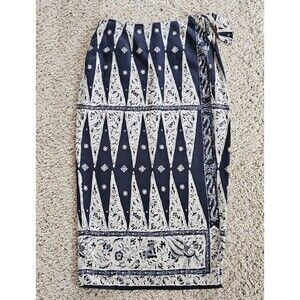 Lauren Ralph Lauren Womens Linen Wrap Maxi Skirt 12 Petite Indigo Ikat Sarong